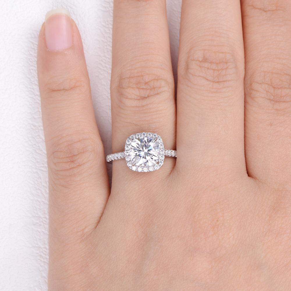 1.8 CT Cushion Cut Halo Pave Moissanite Engagement Ring 3