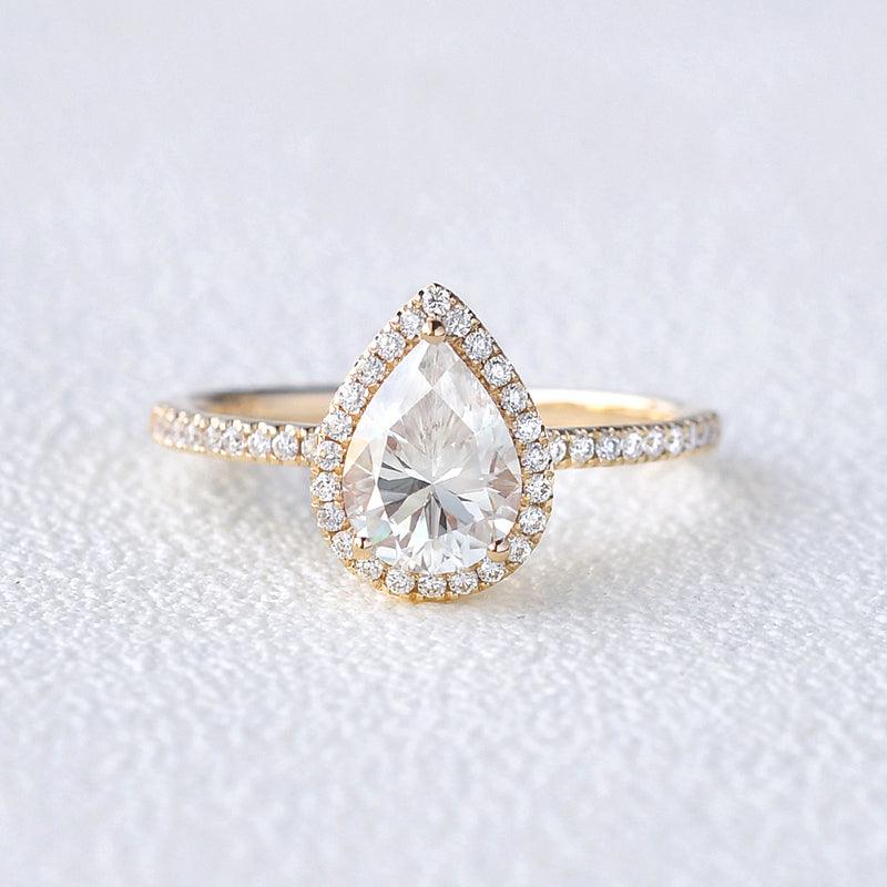 1.25 CT Pear Cut Halo Pave Moissanite Engagement Ring 5