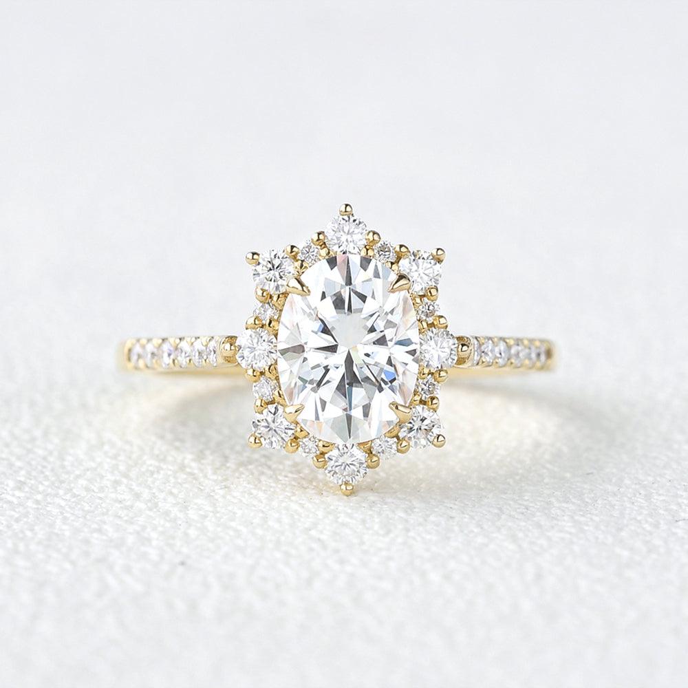 1.33 CT Oval Cut Halo Pave Moissanite Engagement Ring 10