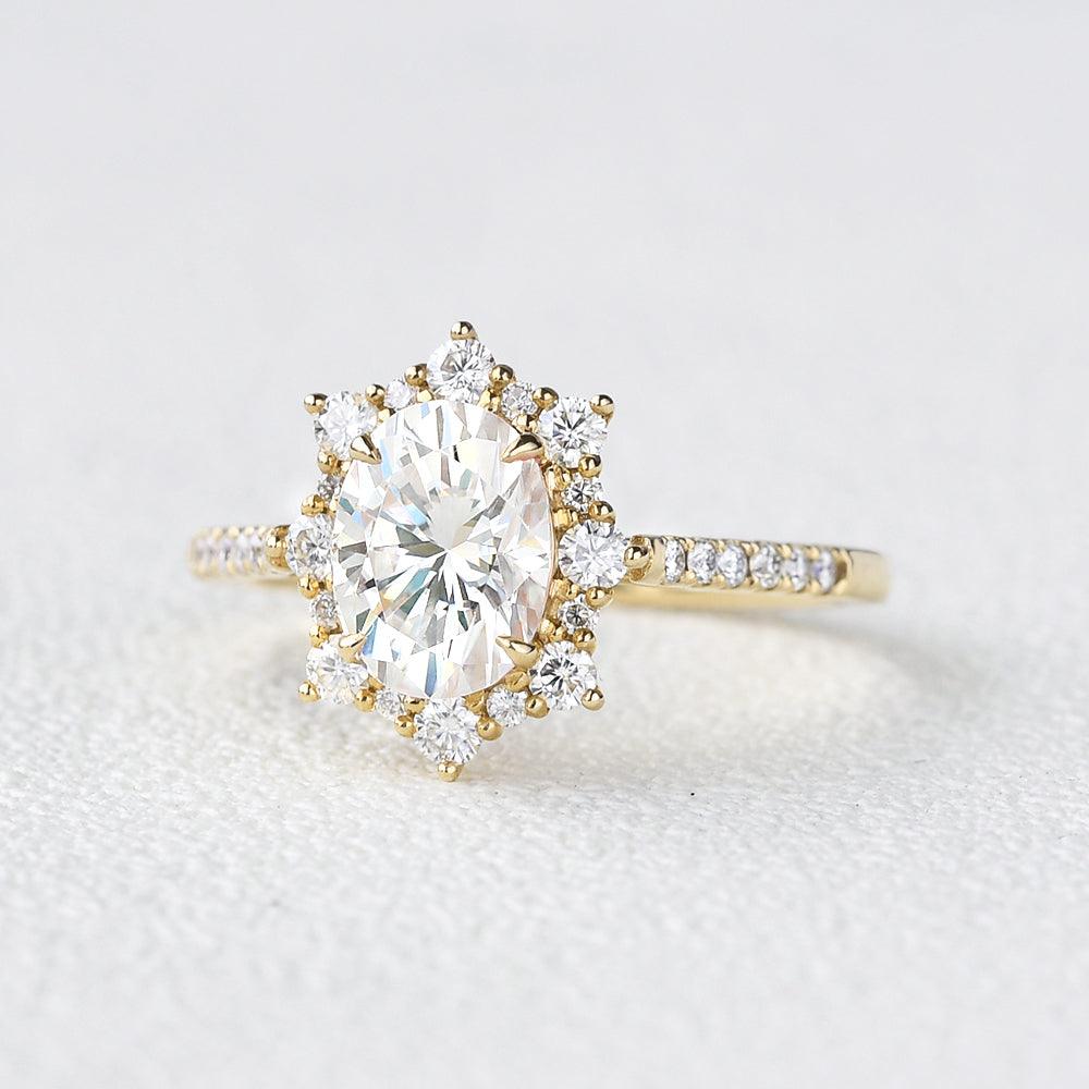 1.33 CT Oval Cut Halo Pave Moissanite Engagement Ring 3