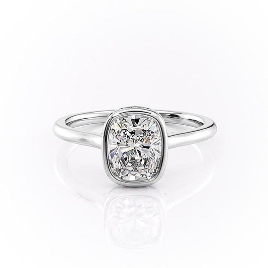 2.0 CT Cushion Cut Solitaire Bezel Hidden Halo Setting Moissanite Engagement Ring 10