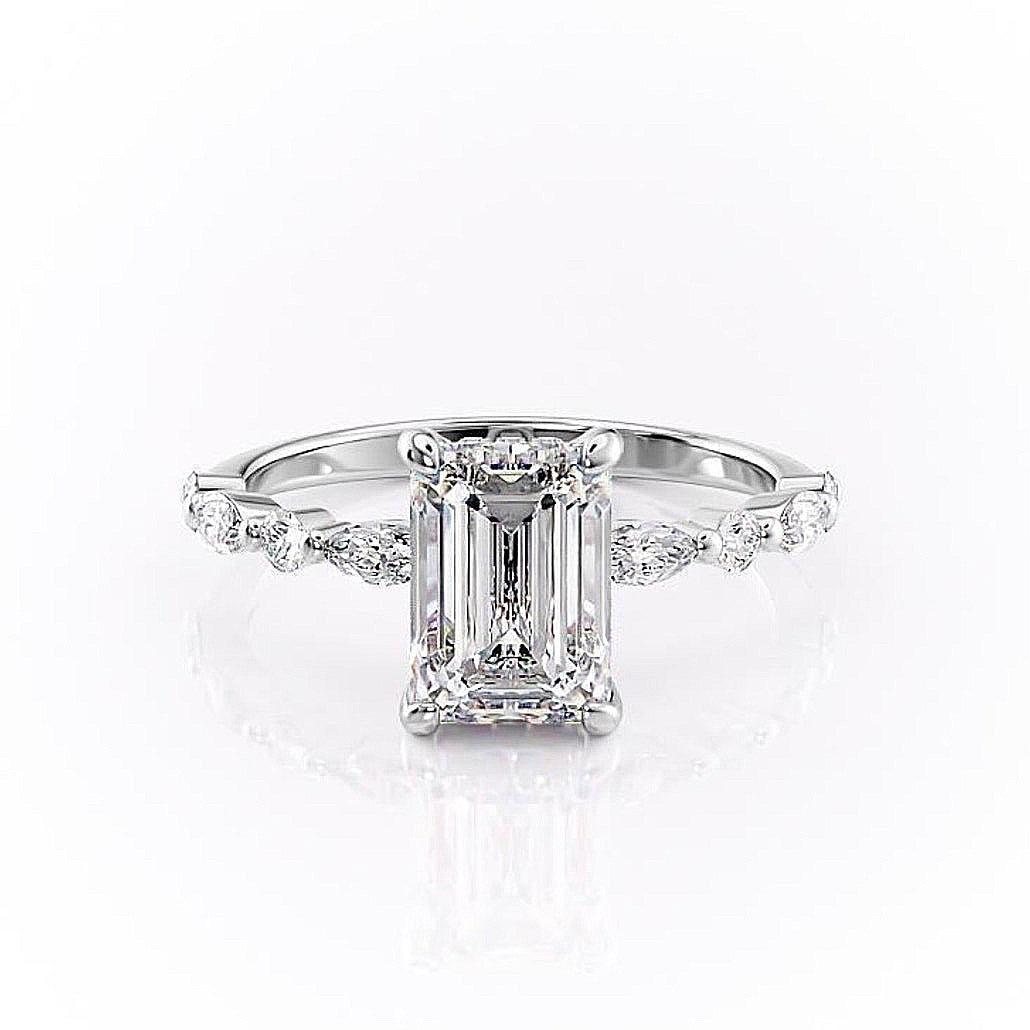 2.10 CT Emerald Cut Solitaire Pave Setting Moissanite Engagement Ring 10