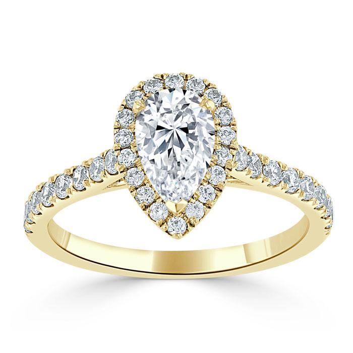 1.0 CT Pear Cut Halo Moissanite Engagement Ring With Pave Setting 5