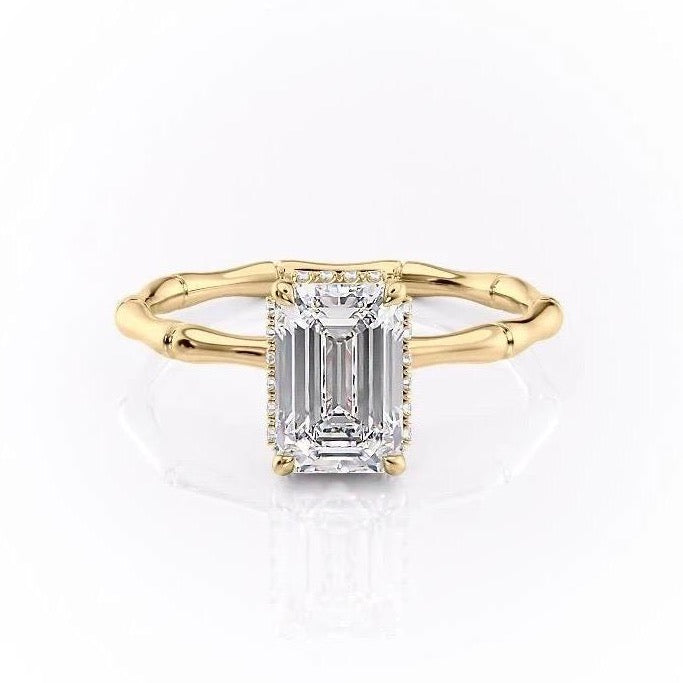 2.10 CT Emerald Cut Solitaire Hidden Halo Setting Moissanite Engagement Ring 11