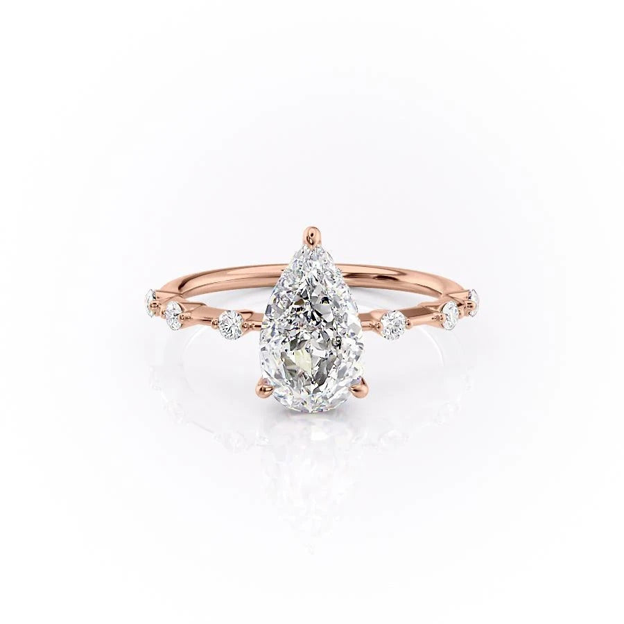 2.0 CT Pear Cut Solitaire Dainty Pave Moissanite Engagement Ring 12