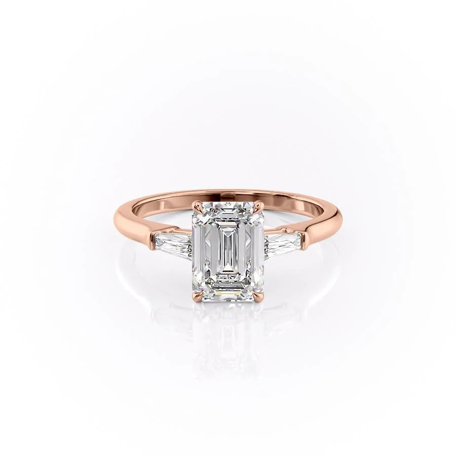 2.10 CT Emerald Cut Three Stone Moissanite Engagement Ring 12