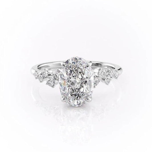 2.10 Oval Cut Cluster Style Moissanite Engagement Ring 10