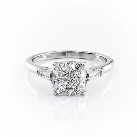 2.54 CT Cushion Cut Three Stones Moissanite Engagement Ring 10