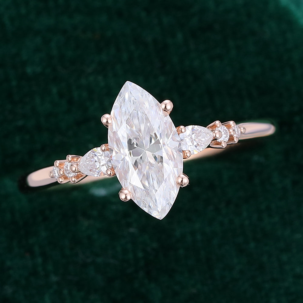 0.90 CT Marquise Shaped Moissanite Pave Setting Engagement Ring 5