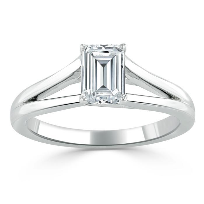 0.75 CT Emerald Cut Solitaire Split Shank Moissanite Engagement Ring 2