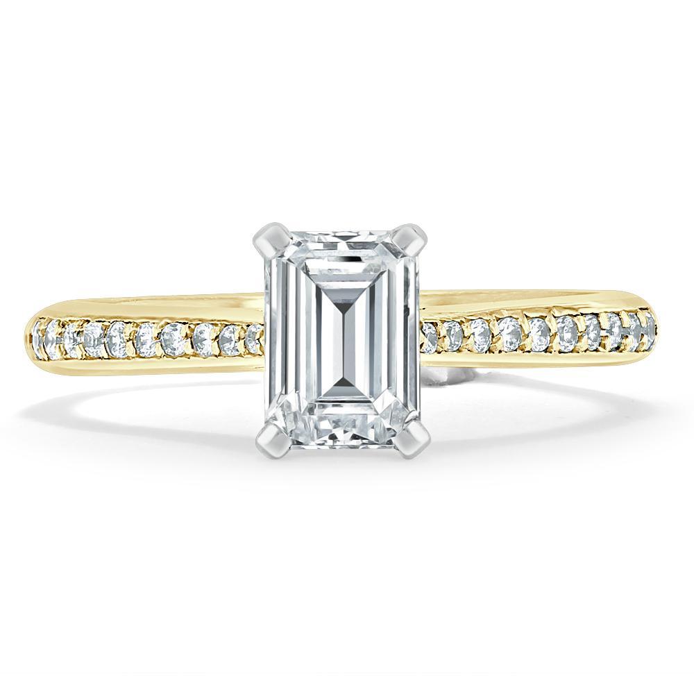 1.0 CT Emerald Cut Solitaire Channel Pave Moissanite Engagement Ring 5