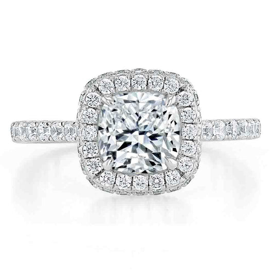 1.5 CT Cushion Cut Halo Pave Setting Moissanite Engagement Ring 1