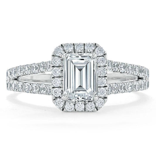 1.0 CT Emerald Cut Halo Split Shank Setting Moissanite Engagement Ring 1