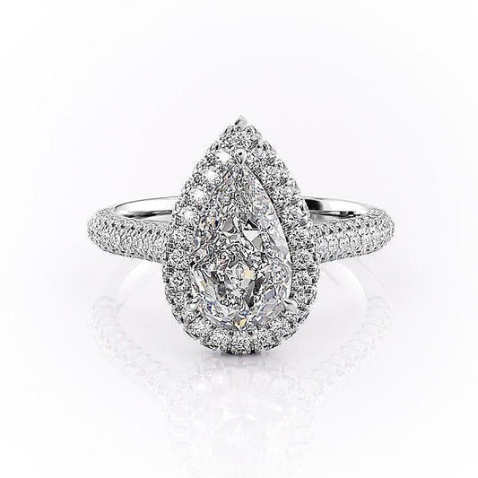 2.0 CT Pear Cut Halo Triple Pave Moissanite Engagement Ring 10