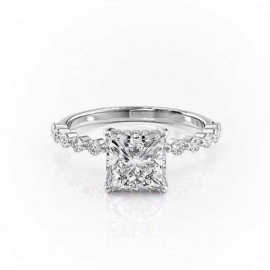 2.08 CT Princess Cut Hidden Halo Pave Setting Moissanite Engagement Ring 10