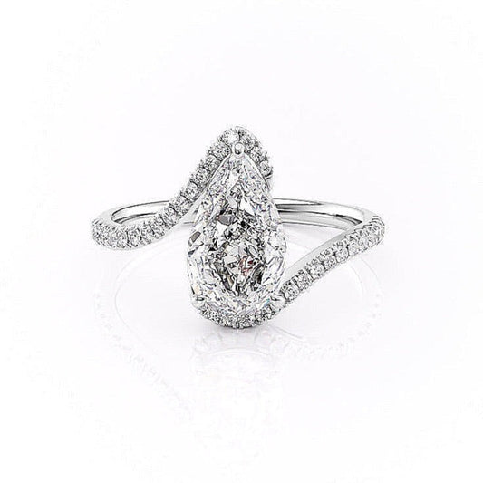 2.0 CT Pear Cut Solitaire Bypass Setting Moissanite Engagement Ring 9