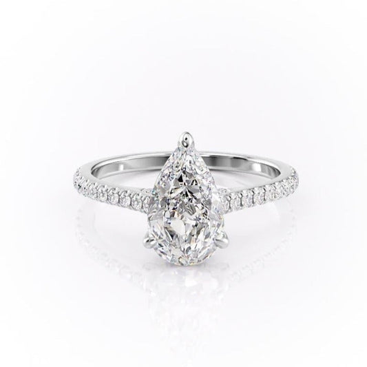 2.0 CT Pear Cut Solitaire Pave Setting Moissanite Engagement Ring 10