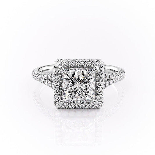 2.08 CT Princess Cut Halo Split Shank Setting Moissanite Engagement Ring 10