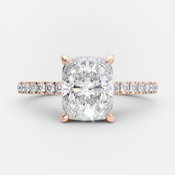 2.33 CT Cushion Hidden Halo & Pave Moissanite Engagement Ring 6
