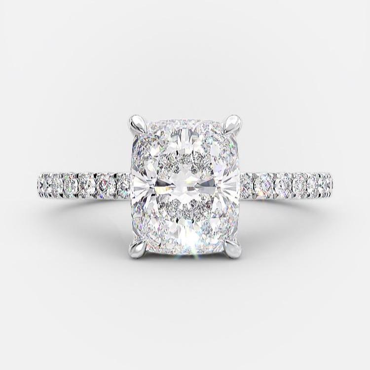 2.33 CT Cushion Hidden Halo & Pave Moissanite Engagement Ring 4