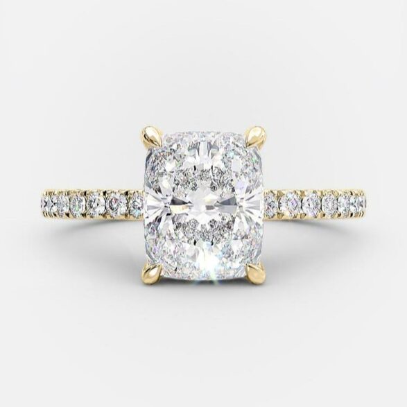 2.33 CT Cushion Hidden Halo & Pave Moissanite Engagement Ring 5
