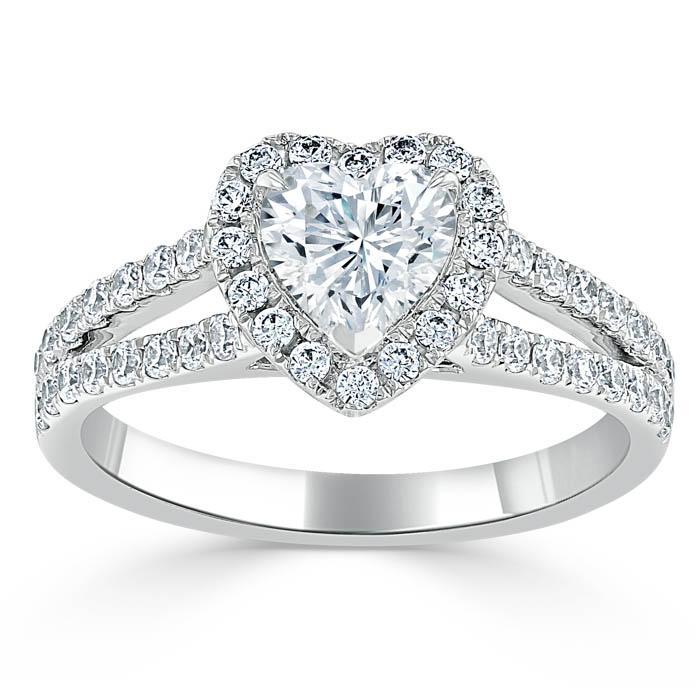 1.0 CT Heart Cut Halo Split Shank Style Moissanite Engagement Ring 2