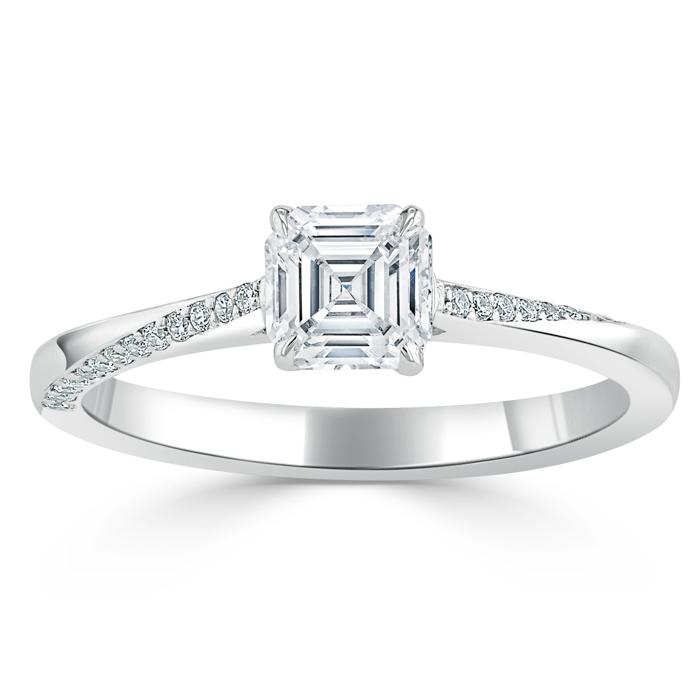 0.75 CT Asscher Cut Solitaire Moissanite Engagement Ring 2