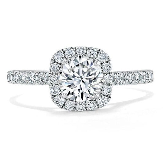 0.75 CT Round Cut Halo Pave Moissanite Engagement Ring 1